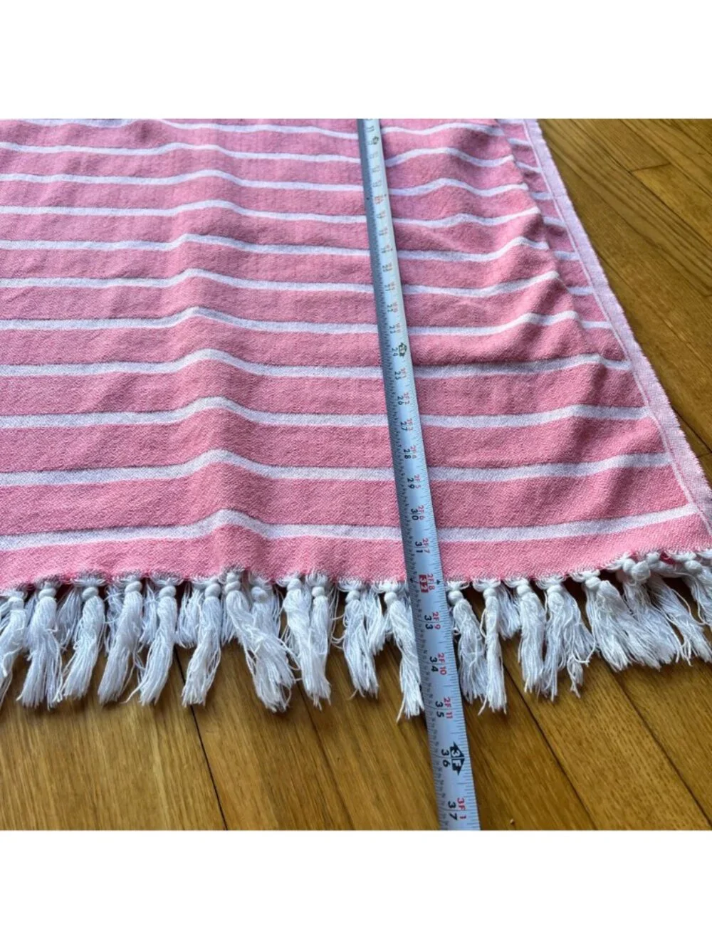 Jennifer Shamam OS Pink & White Striped Hand Woven Tassel Kaftan Beach Cover Up